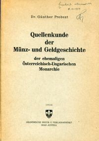 Probszt, Quellenkunde der Münz- und Geldgeschichte der ehemaligen österreichisch (Umschlag)