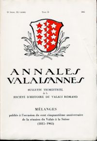 Annales Valaisannes, Bulletin annuel de la Société d'histoire du Valais Romand, (Umschlag)