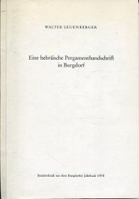 Leuenberger, Eine hebräische Pergamenthandschrift in Burgdorf. (Umschlag)