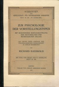 Baerwald, Psychologie der Vorstellungstypen (Umschlag)