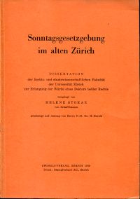 Stokar, Sonntagsgesetzgebung im alten Zürich. (Umschlag)