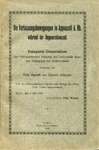 Haefeli, Die Verfassungsbewegungen in Appenzell A. Rh. während der Regenerations (Umschlag)