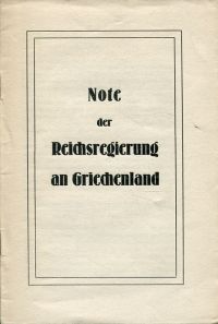Note der Reichsregierung an Griechenland. (Umschlag)