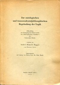 Raggio, Zur ontologischen und transzendentalphilosophischen Begründung der Logik (Umschlag)