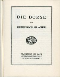 Glaser, Die Börse. (Umschlag)