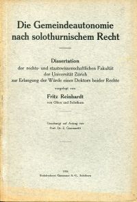 Reinhardt, Die Gemeindeautonomie nach solothurnischem Recht. (Umschlag)