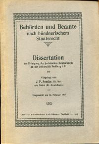 Sonder, Behörden und Beamte nach bündnerischem Staatsrecht. (Umschlag)