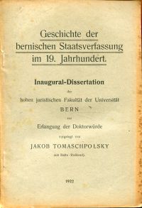 Tomaschpolsky, Geschichte der bernischen Staatsverfassung im 19. Jahrhundert. (Umschlag)