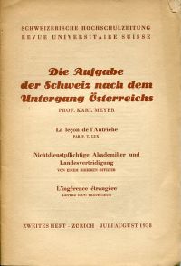 Meyer, Die Aufgabe der Schweiz nach dem Untergang Österreichs. (Umschlag)