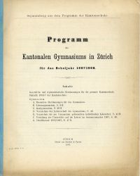 Programm des Kantonalen Gymnasiums in Zürich. (Umschlag)