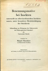 Thurnherr, Benennungsmotive bei Insekten untersucht an schweizerdeutschen Insekt (Umschlag)