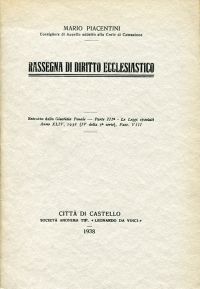 Piacentini, Rassegna di diritto ecclesiastico. (Umschlag)