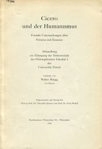 Rüegg, Cicero und der Humanismus. (Umschlag)