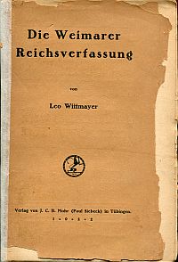 Wittmayer, Die Weimarer Reichsverfassung. (Umschlag)