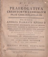 Schulzius, De Praerogativa creditorum cambialum prae chirographariis. (Umschlag)