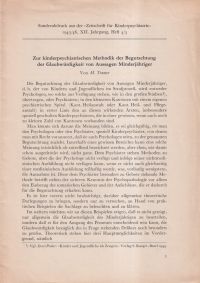 Tramer, Zur kinderpsychiatrischen Methodik der Begutachtung der Glaubwürdigkeit (Umschlag)